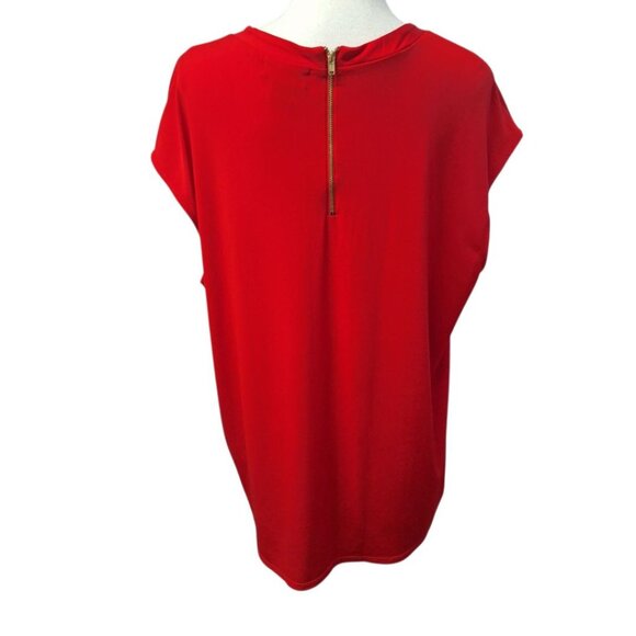Liz Claiborne 1x Blouse Red Business Top Zipper Rouched Gathered Neck Womens - Picture 3 of 8